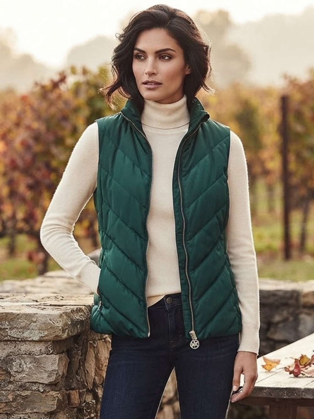 Michael Kors Dark Green Quilted Puffer Vest